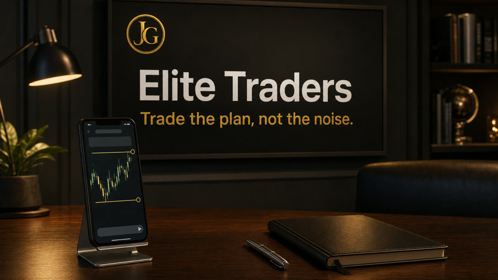 Elite Traders poster: Trade the plan, not the noise.